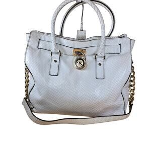 Rare White Michael Kors Snake Leather Python Hamilton Purse Satchel 35S5SHLT3N